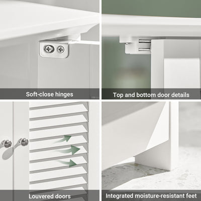 SoBuy FRG237-II-W, Under Sink Bathroom Cabinet with Adjustable Shelves, MDF Bathroom Storage Unit for Under Sink Storage, Anti-Mold Louvered Door, suitable for Pedestal Sinks, White, 60x58x35cm
