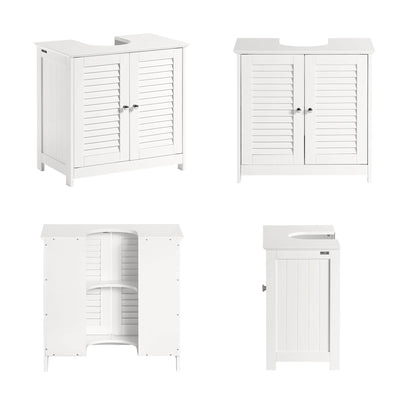 SoBuy FRG237-II-W, Under Sink Bathroom Cabinet with Adjustable Shelves, MDF Bathroom Storage Unit for Under Sink Storage, Anti-Mold Louvered Door, suitable for Pedestal Sinks, White, 60x58x35cm