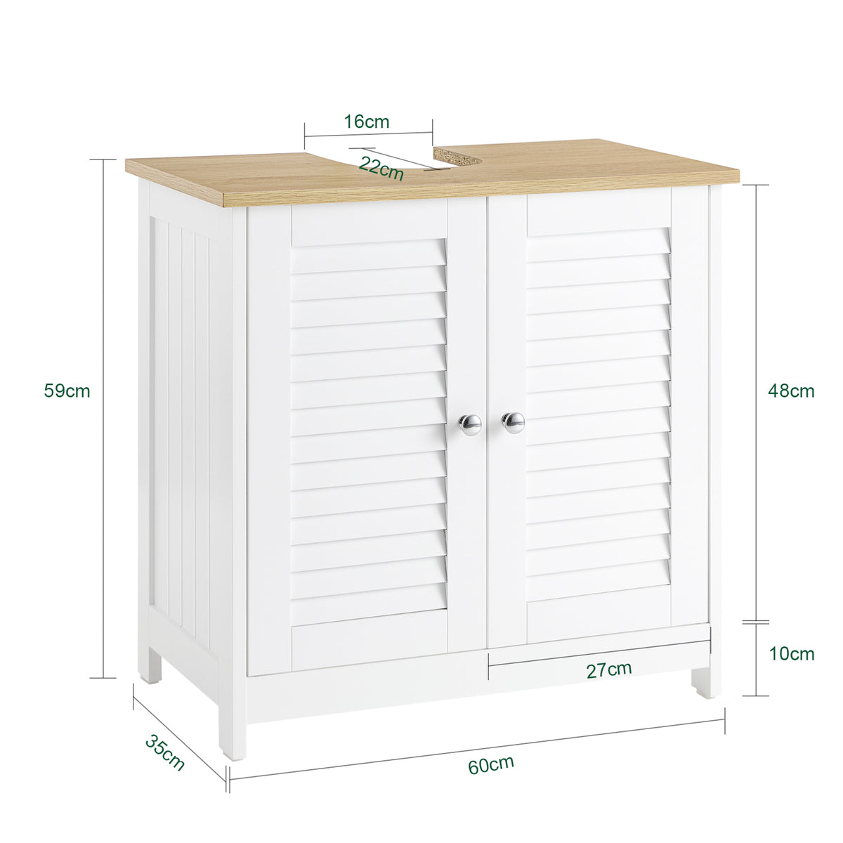 SoBuy FRG237-WN, Under Sink Cabinet Vanity Unit Bathroom Cabinet with 2 Shutter Doors, White