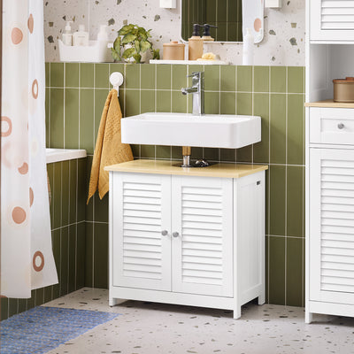 SoBuy FRG237-WN, Under Sink Cabinet Vanity Unit Bathroom Cabinet with 2 Shutter Doors, White