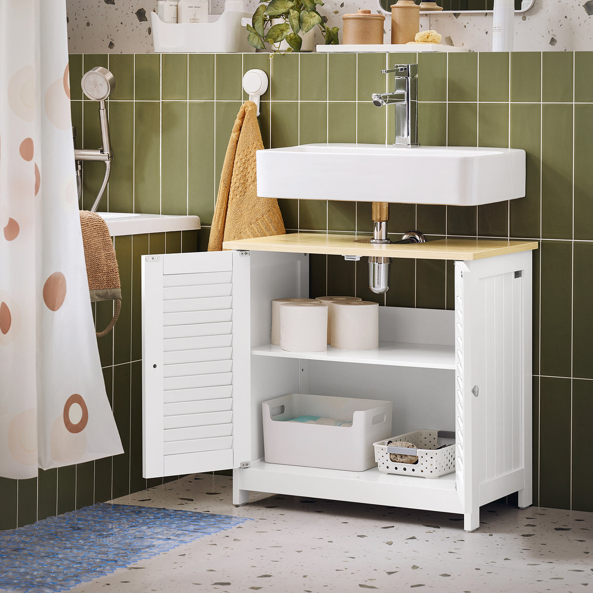 SoBuy FRG237-WN, Under Sink Cabinet Vanity Unit Bathroom Cabinet with 2 Shutter Doors, White