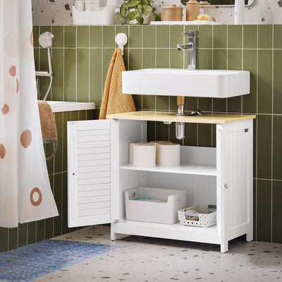 SoBuy FRG237-WN, Under Sink Cabinet Vanity Unit Bathroom Cabinet with 2 Shutter Doors, White