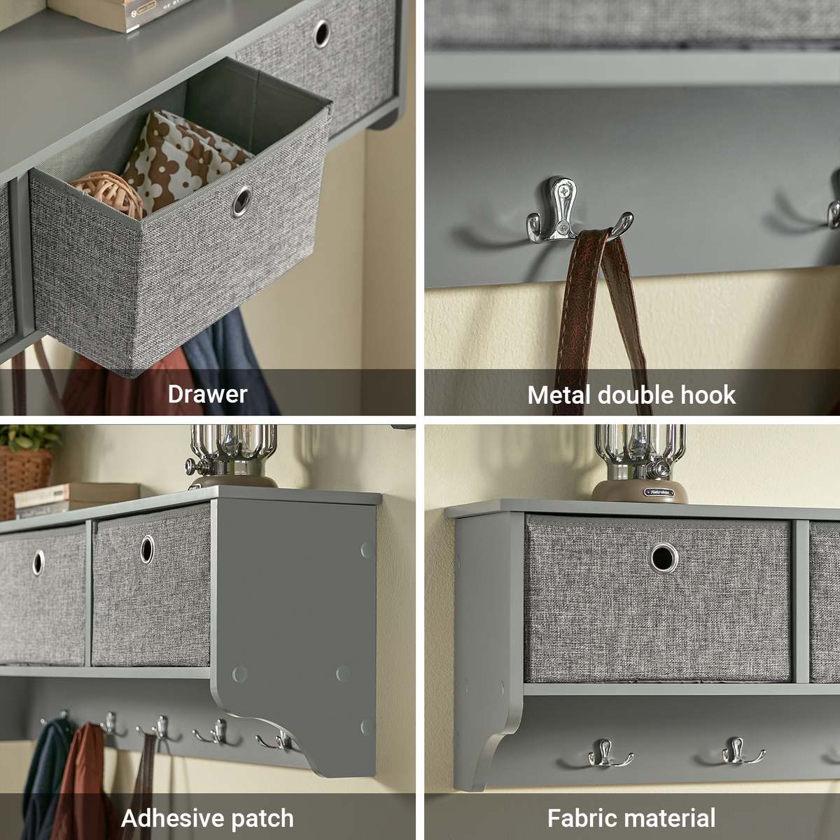 SoBuy FRG282-HG wall coat rack storage capacity and material details – FSC-certified MDF grey
