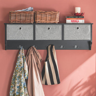 SoBuy FRG282-SCH, Wall Coat Rack Wall Shelf Wall Storage Cabinet Unit, Black