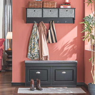 SoBuy FRG282-SCH, Wall Coat Rack Wall Shelf Wall Storage Cabinet Unit, Black