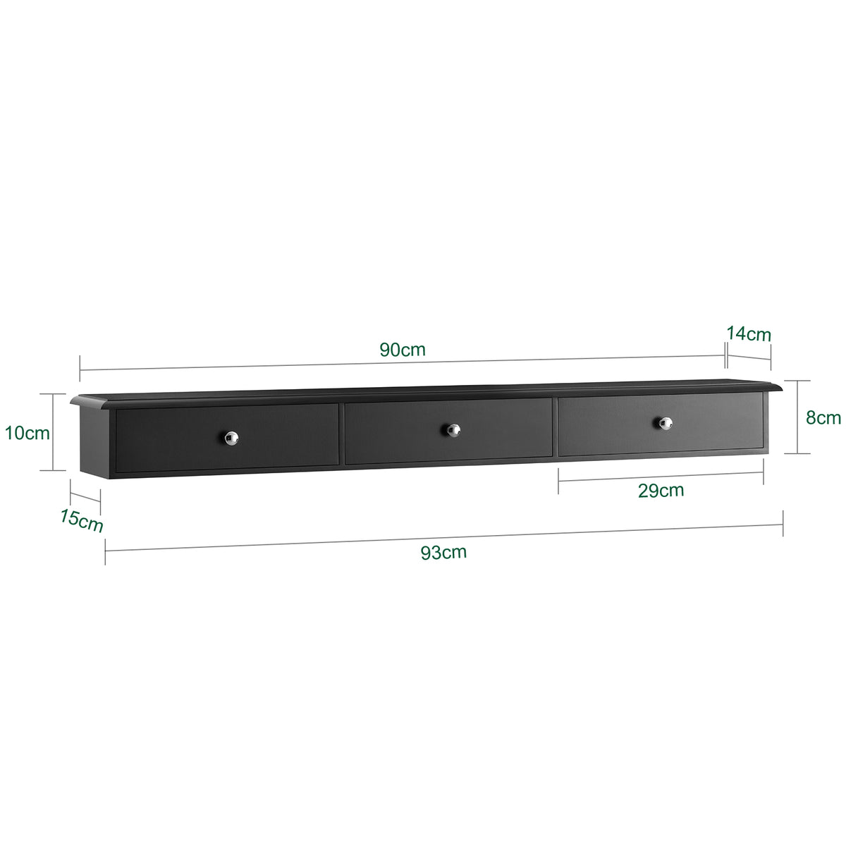 SoBuy FRG43-L-SCH floating wall shelf dimensions W94 x D15 x H10cm black