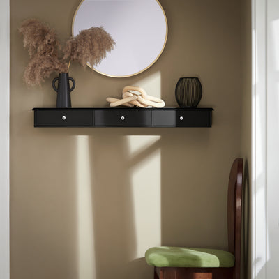 SoBuy FRG43-L-SCH black wall mounted shelf with drawers in hallway scene