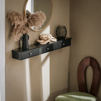 SoBuy FRG43-L-SCH floating wall shelf with 3 drawers in bedroom living room scene
