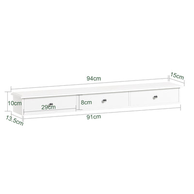 SoBuy FRG43-L-W, Floating Shelf Wall Drawers, Wall Storage Display Unit with 3 Drawers, White