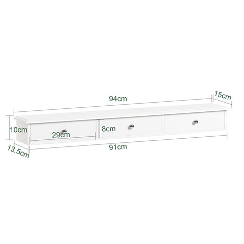 SoBuy FRG43-L-W, Floating Shelf Wall Drawers, Wall Storage Display Unit with 3 Drawers