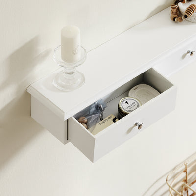 SoBuy FRG43-L-W, Floating Shelf Wall Drawers, Wall Storage Display Unit with 3 Drawers, White