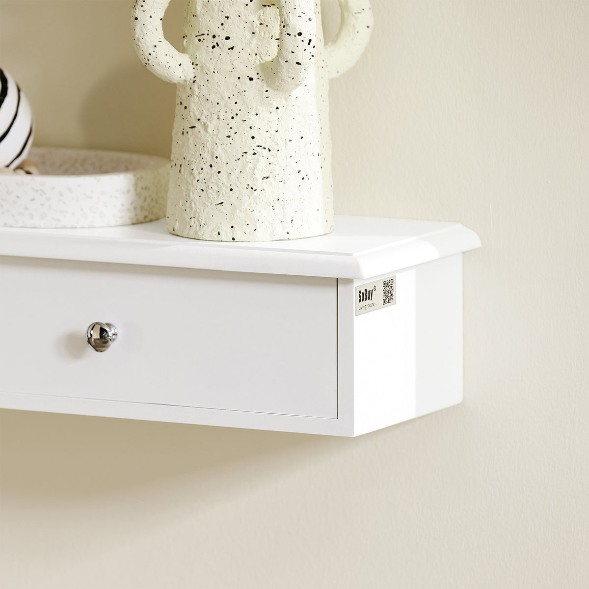 SoBuy FRG43-L-W, Floating Shelf Wall Drawers, Wall Storage Display Unit with 3 Drawers, White