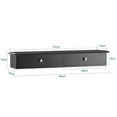 SoBuy FRG43-SCH dimensions diagram – W64×D15×H10cm wall mounted shelf with drawers