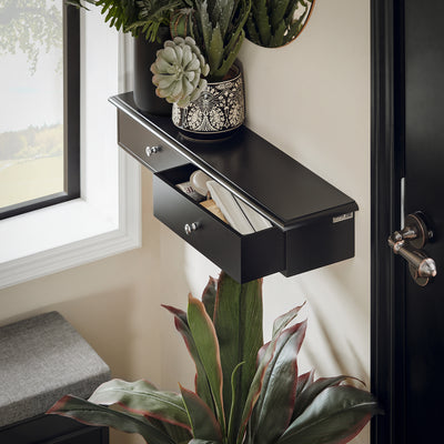 SoBuy FRG43-SCH wall mounted display shelf in hallway – black lacquer MDF