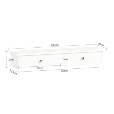 SoBuy FRG43-W, Floating Shelf with 2 Drawers - Modern Wall Mounted Shelf for Bedroom, Hallway & Living Room, White W64 x D15 x H10cm