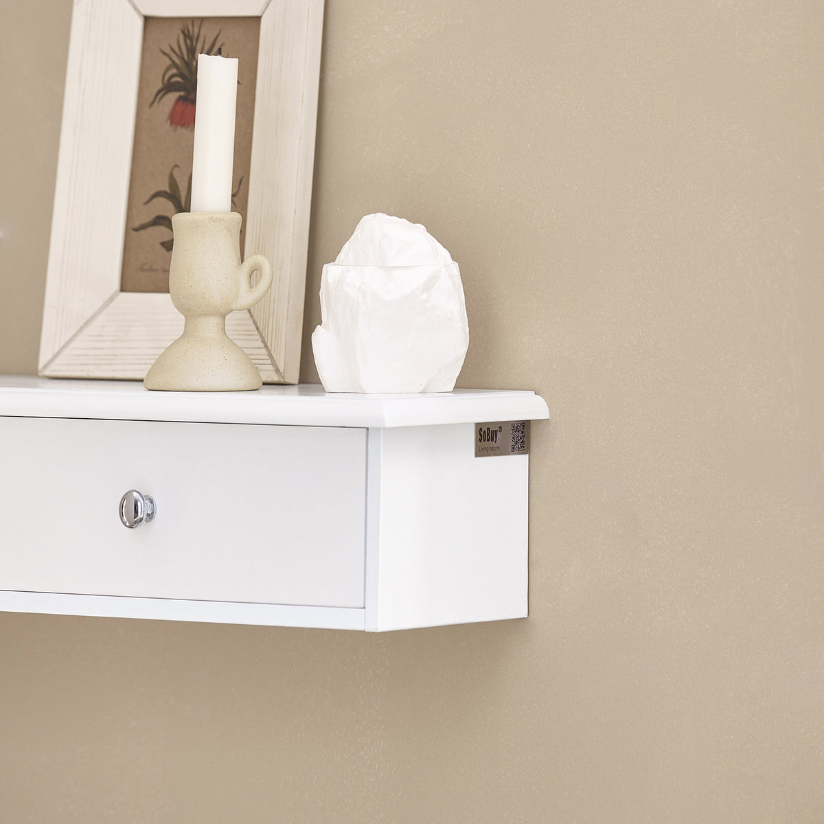 SoBuy FRG43-W, Floating Shelf with 2 Drawers - Modern Wall Mounted Shelf for Bedroom, Hallway & Living Room, White W64 x D15 x H10cm