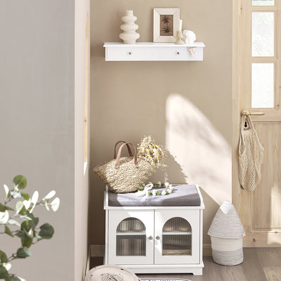 SoBuy FRG43-W, Floating Shelf with 2 Drawers - Modern Wall Mounted Shelf for Bedroom, Hallway & Living Room, White W64 x D15 x H10cm