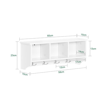 SoBuy FRG48-W, Wall Coat Rack Wall Display Storage Unit with 3 Components 4 Hooks, White
