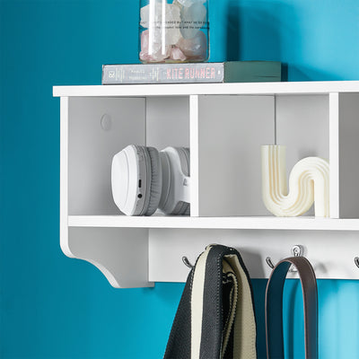 SoBuy FRG48-W, Wall Coat Rack Wall Display Storage Unit with 3 Components 4 Hooks, White