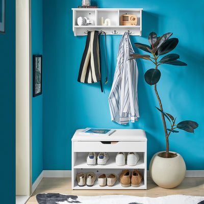 SoBuy FRG48-W, Wall Coat Rack Wall Display Storage Unit with 3 Components 4 Hooks, White