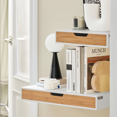 SoBuy FRG92-WNX2, Set 2 of Floating Shelf Storage Display, Wall Mounted Drawer, White