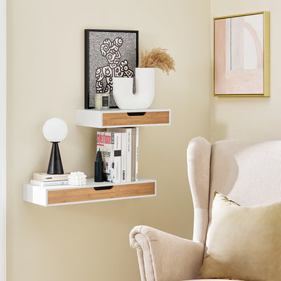 SoBuy FRG92-WNX2, Set 2 of Floating Shelf Storage Display, Wall Mounted Drawer, White
