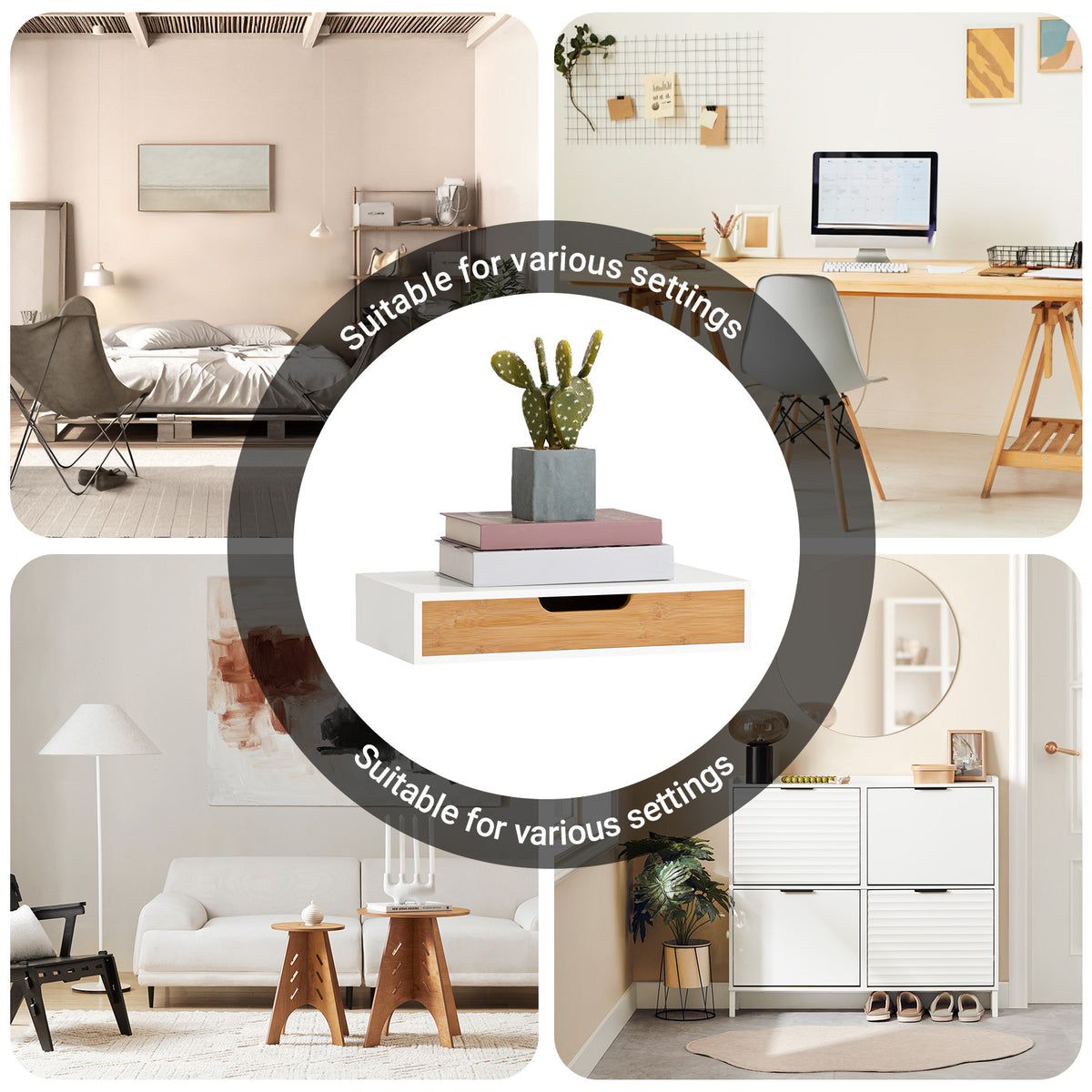 SoBuy FRG92-WNX2, Set 2 of Floating Shelf Storage Display, Wall Mounted Drawer, White