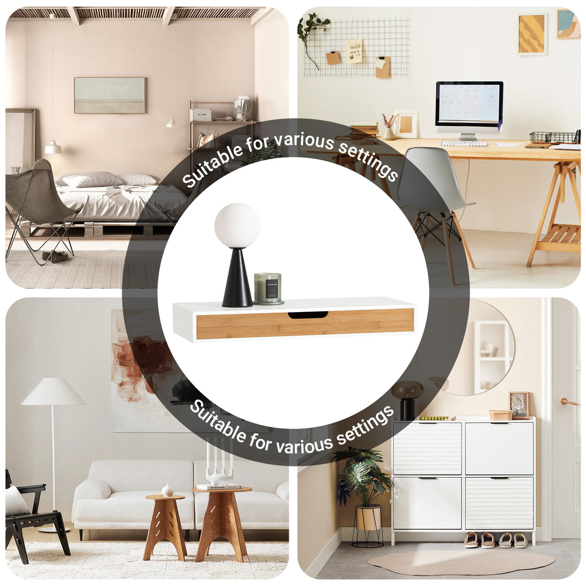 SoBuy FRG93-WN A+ feature image – modern design and cut-out handle detail wall mounted shelf