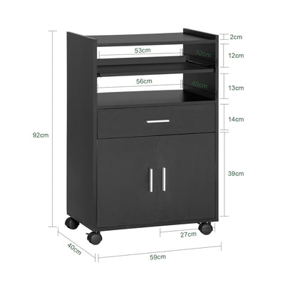 SoBuy FSB09-SCH, Kitchen Trolley with Wheels and Extendable Worktop Microwave Stand Storage Unit with Cupboard Small Mobile Kitchen Cart Cabinet for Home, Office or Dining Room 92x59x40cm, Black