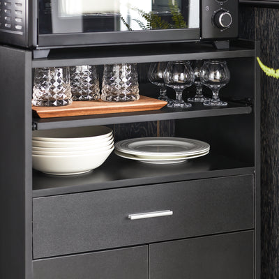 SoBuy FSB09-SCH, Kitchen Trolley with Wheels and Extendable Worktop Microwave Stand Storage Unit with Cupboard Small Mobile Kitchen Cart Cabinet for Home, Office or Dining Room 92x59x40cm, Black