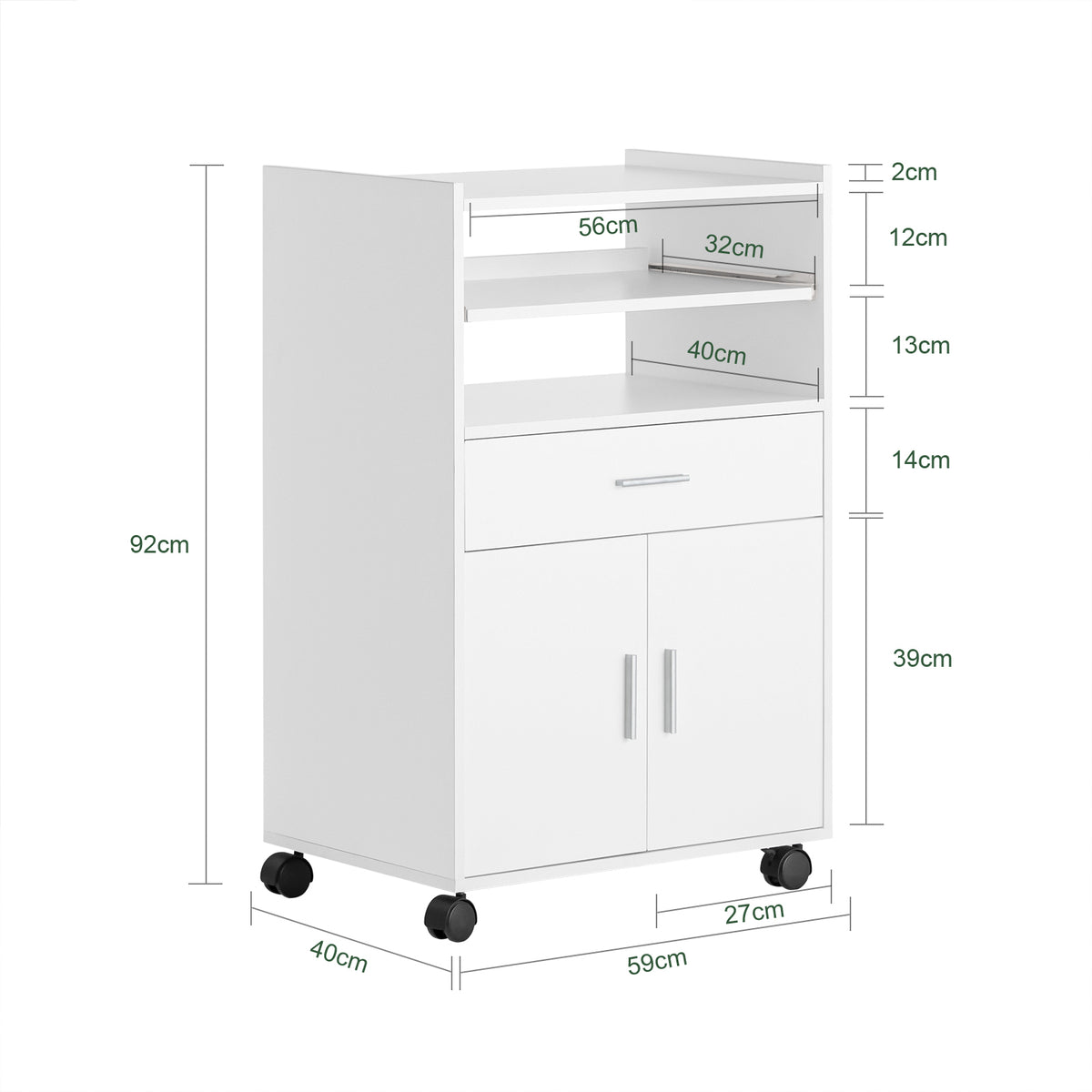 SoBuy FSB09-W Kitchen Trolley Kitchen Island with Wheels Microwave Stand Storage Unit Coffee Station Cabinet Small Mobile Cart Cabinet for Home, Office or Dining Room 92x59x40cm, White