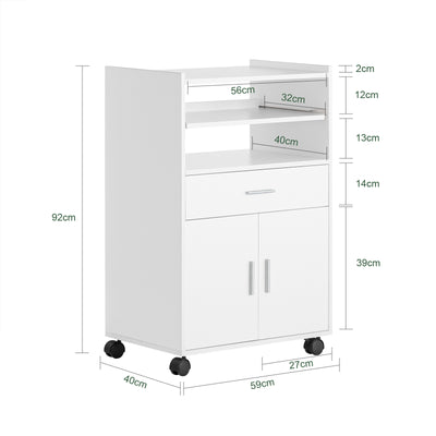 SoBuy FSB09-W Kitchen Trolley Kitchen Island with Wheels Microwave Stand Storage Unit Coffee Station Cabinet Small Mobile Cart Cabinet for Home, Office or Dining Room 92x59x40cm, White