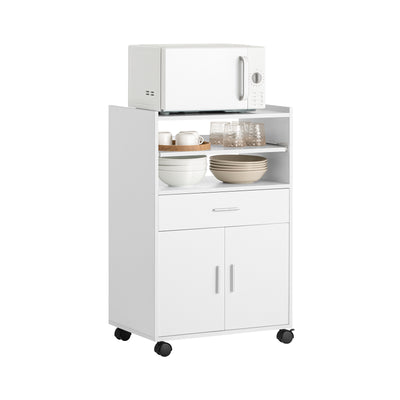 SoBuy FSB09-W Kitchen Trolley Kitchen Island with Wheels Microwave Stand Storage Unit Coffee Station Cabinet Small Mobile Cart Cabinet for Home, Office or Dining Room 92x59x40cm, White