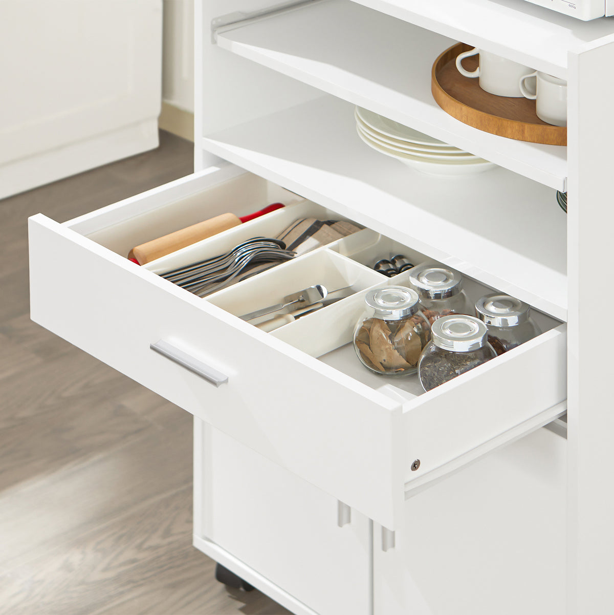 SoBuy FSB09-W Kitchen Trolley Kitchen Island with Wheels Microwave Stand Storage Unit Coffee Station Cabinet Small Mobile Cart Cabinet for Home, Office or Dining Room 92x59x40cm, White