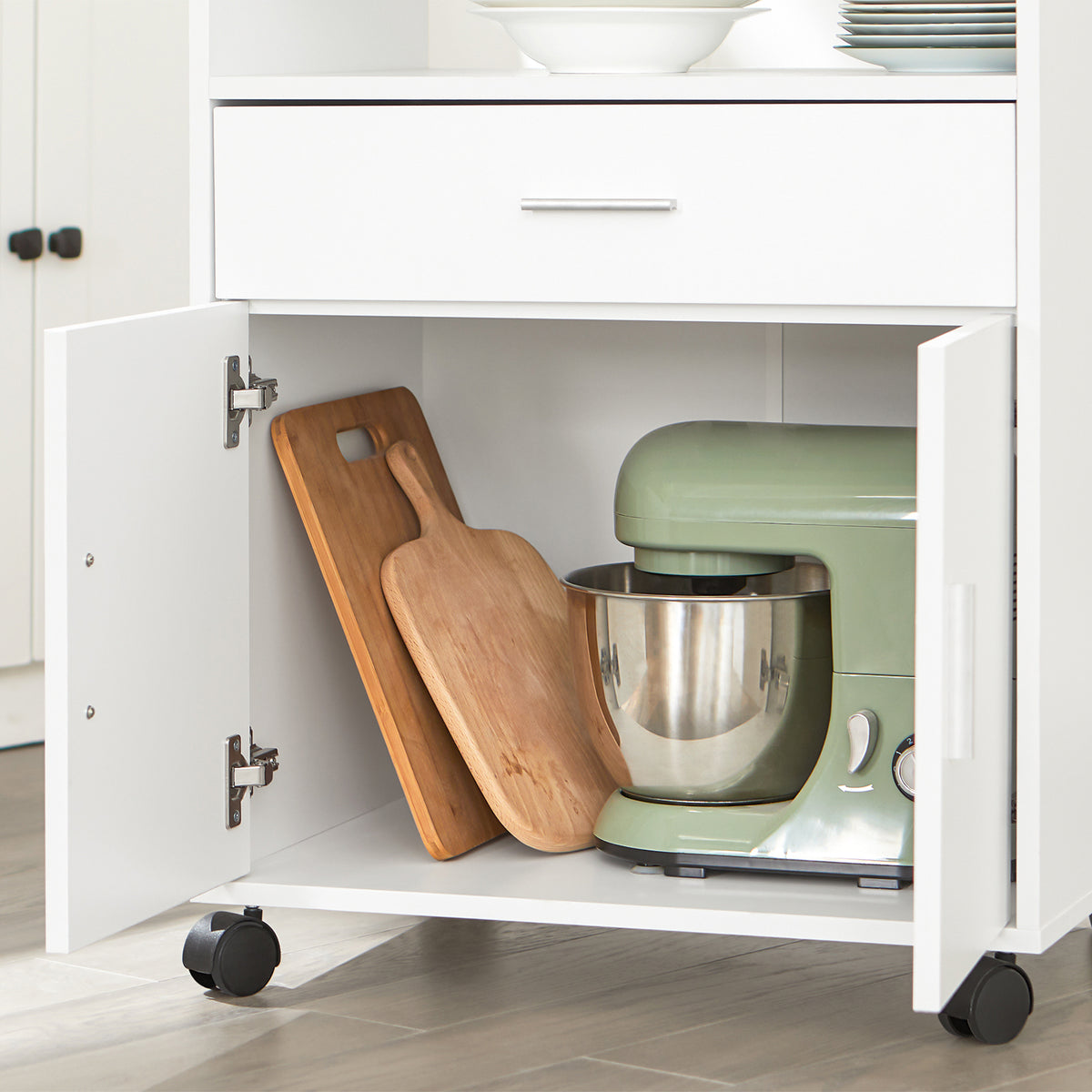 SoBuy FSB09-W Kitchen Trolley Kitchen Island with Wheels Microwave Stand Storage Unit Coffee Station Cabinet Small Mobile Cart Cabinet for Home, Office or Dining Room 92x59x40cm, White