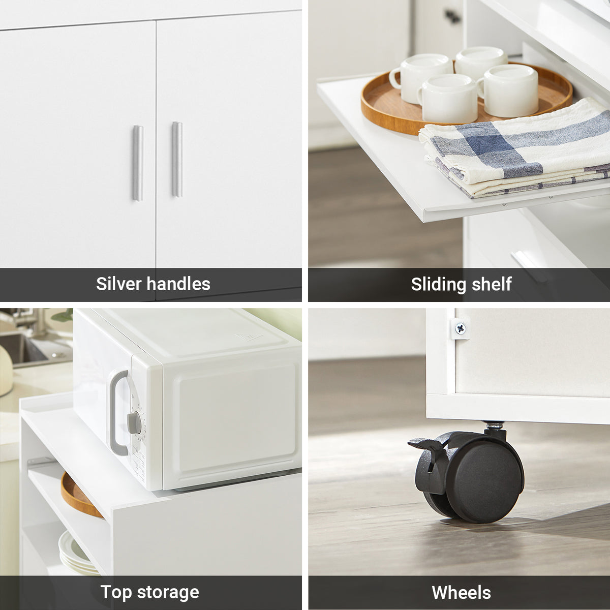 SoBuy FSB09-W Kitchen Trolley Kitchen Island with Wheels Microwave Stand Storage Unit Coffee Station Cabinet Small Mobile Cart Cabinet for Home, Office or Dining Room 92x59x40cm, White