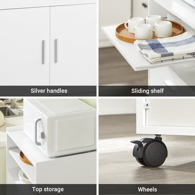 SoBuy FSB09-W Kitchen Trolley Kitchen Island with Wheels Microwave Stand Storage Unit Coffee Station Cabinet Small Mobile Cart Cabinet for Home, Office or Dining Room 92x59x40cm, White