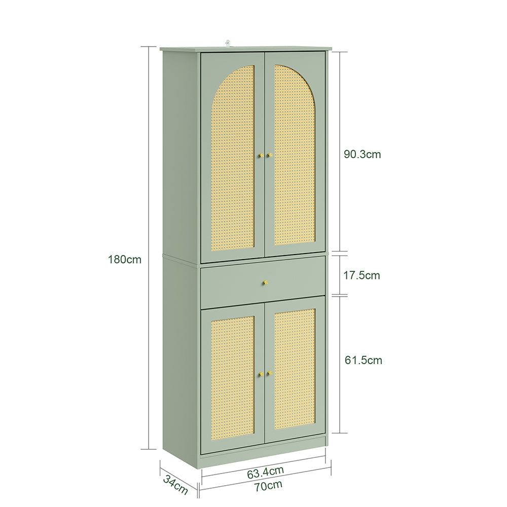 SoBuy FSB107-GR, Tall Shoe Cabinet with 4 Doors & Hanging Rod, Rattan, Green, 70x34x180cm - view 3