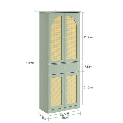 SoBuy FSB107-GR, Tall Shoe Cabinet with 4 Doors & Hanging Rod, Rattan, Green, 70x34x180cm - view 3