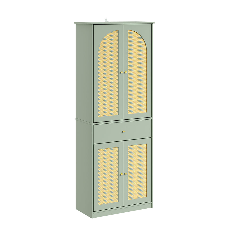 SoBuy FSB107-GR, Tall Shoe Cabinet with 4 Doors & Hanging Rod, Rattan, Green, 70x34x180cm - view 1