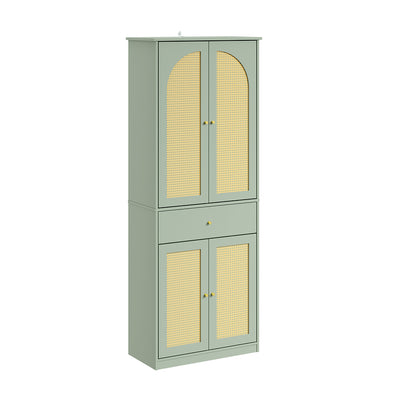 SoBuy FSB107-GR, Tall Shoe Cabinet with 4 Doors & Hanging Rod, Rattan, Green, 70x34x180cm - view 1