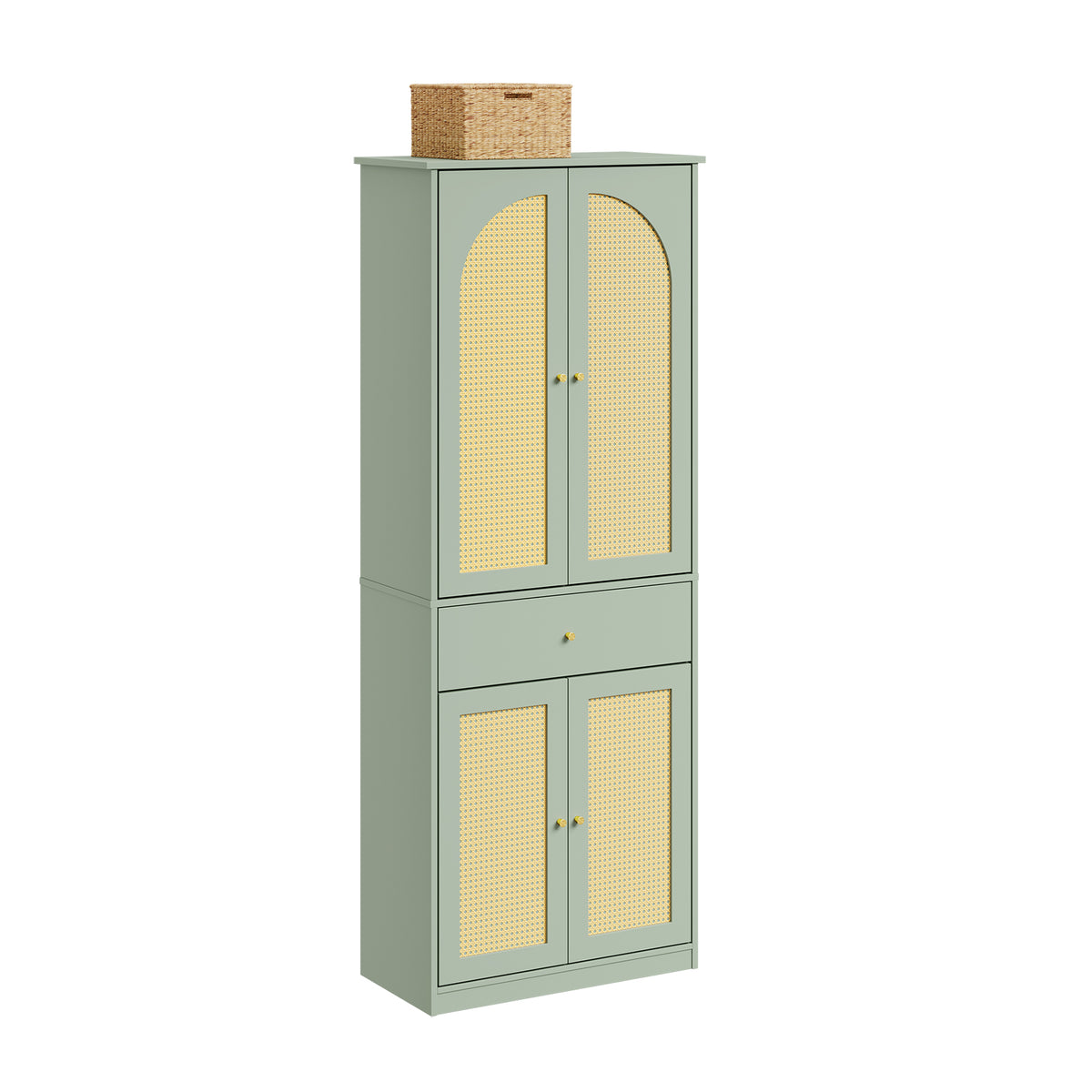 SoBuy FSB107-GR, Tall Shoe Cabinet with 4 Doors & Hanging Rod, Rattan, Green, 70x34x180cm