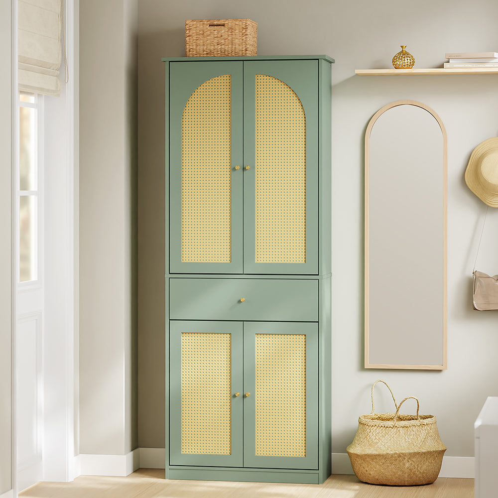 SoBuy FSB107-GR, Tall Shoe Cabinet with 4 Doors & Hanging Rod, Rattan, Green, 70x34x180cm - view 2