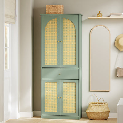 SoBuy FSB107-GR, Tall Shoe Cabinet with 4 Doors & Hanging Rod, Rattan, Green, 70x34x180cm - view 2