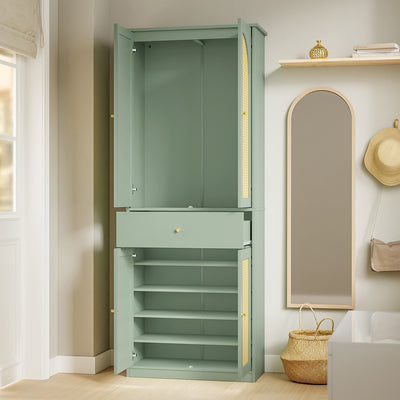 SoBuy FSB107-GR, Tall Shoe Cabinet with 4 Doors & Hanging Rod, Rattan, Green, 70x34x180cm - view 5