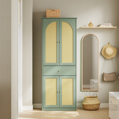 SoBuy FSB107-GR, Tall Shoe Cabinet with 4 Doors & Hanging Rod, Rattan, Green, 70x34x180cm - view 6
