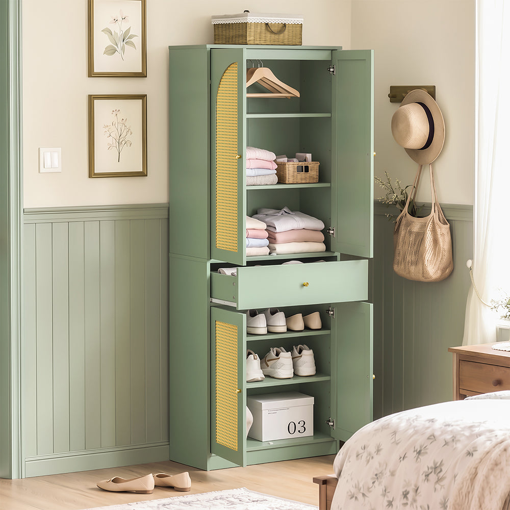 SoBuy FSB107-GR, Tall Shoe Cabinet with 4 Doors & Hanging Rod, Rattan, Green, 70x34x180cm - view 9