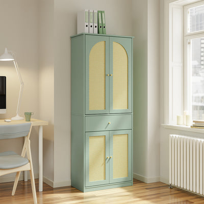 SoBuy FSB107-GR, Tall Shoe Cabinet with 4 Doors & Hanging Rod, Rattan, Green, 70x34x180cm - view 10