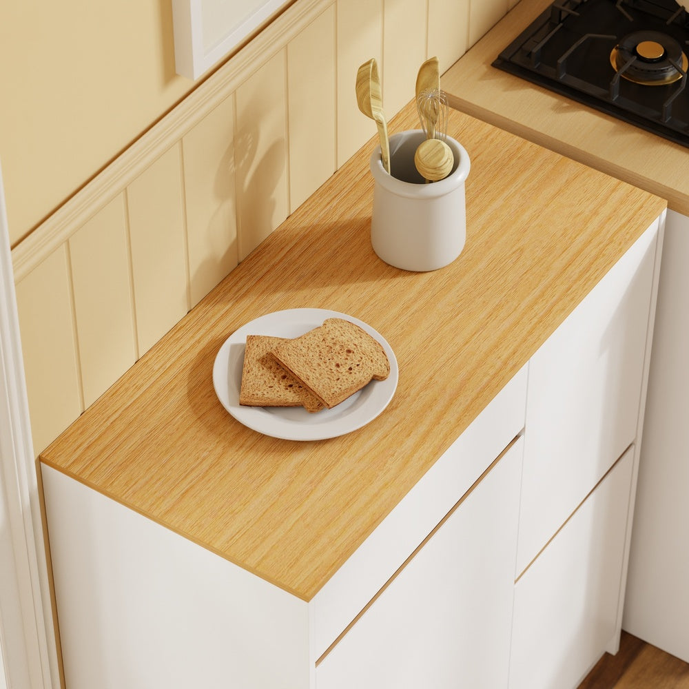 SoBuy FSB111-WN, Kitchen Sideboard with Hideaway Bin Compartment, White & Oak, 80x38x90cm - view 4