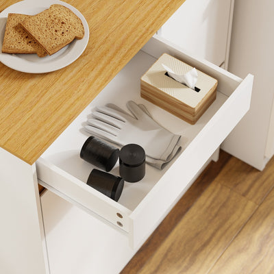 SoBuy FSB111-WN, Kitchen Sideboard with Hideaway Bin Compartment, White & Oak, 80x38x90cm - view 5